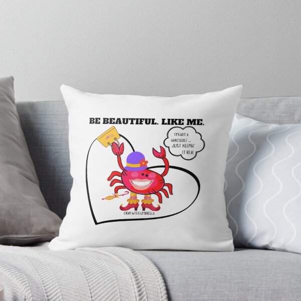Item preview,  CUTE FUNNY CARTOON FUCHSIA  RED PINK CRAB WITH UMBRELLA TEXT #4 (I’M NOT A NARCISSIST/ WHITE HEART)  designed and sold by EllieMonroe.