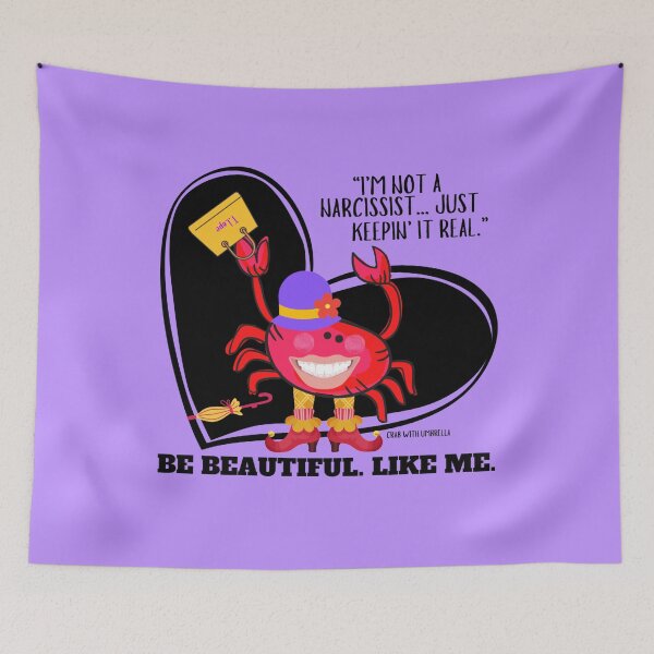 Item preview,  CUTE FUNNY CARTOON FUCHSIA  RED PINK CRAB WITH UMBRELLA TEXT #4 (I’M NOT A NARCISSIST/BLK HEART/lavender)  designed and sold by EllieMonroe.