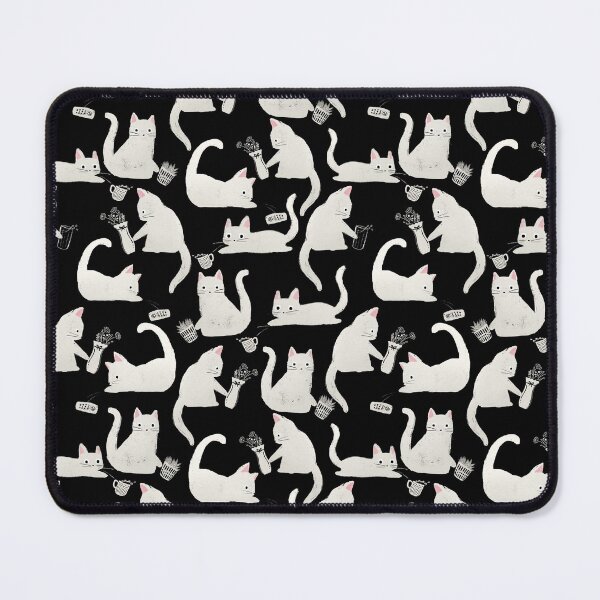Bad Cats Knocking Stuff Over, White Cats on Black Mouse Pad