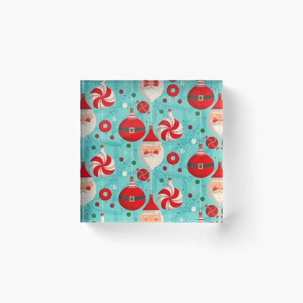 Item preview, Santa and Ornaments ~ on blue designed and sold by RetroRudolphs.