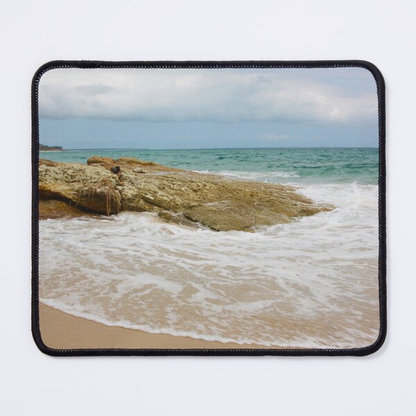 Item preview, Straddie, Stradbroke Island rocks and sandy beach with clouds approaching designed and sold by Ransyn Art.