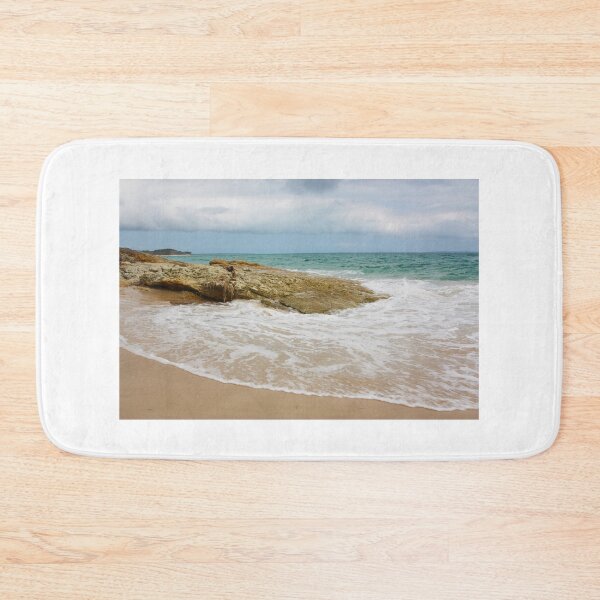 Item preview, Straddie, Stradbroke Island rocks and sandy beach with clouds approaching designed and sold by Ransyn Art.