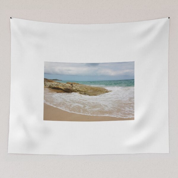 Item preview, Straddie, Stradbroke Island rocks and sandy beach with clouds approaching designed and sold by Ransyn Art.