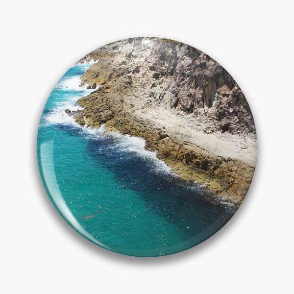 Item preview, Straddie, Stradbroke Island headland, blue ocean waves, clear water, island rocky shoreline designed and sold by Ransyn Art.