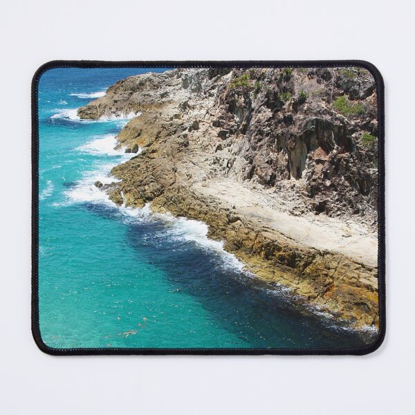 Item preview, Straddie, Stradbroke Island headland, blue ocean waves, clear water, island rocky shoreline designed and sold by Ransyn Art.