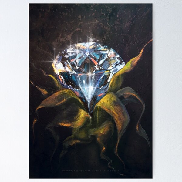 Heart Diamond Cut Watercolor Painting. Crystal print. Gem art