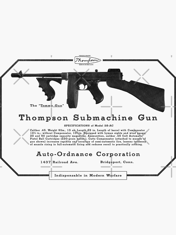 "Thompson Submachine Gun." Sticker for Sale by AKindChap Redbubble