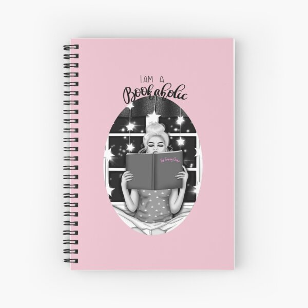 I Am A Bookaholic - Black and White (with Pink) Spiral Notebook