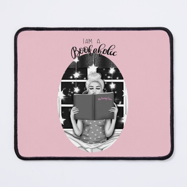 I Am A Bookaholic - Black and White (with Pink) Mouse Pad