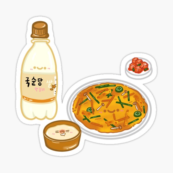 Item preview, Kawaii Korea street food series Pajeon and Makgeolli sticker designed and sold by Marie-c-doodles.