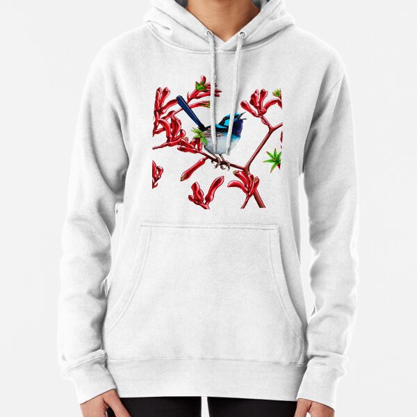 Blue Wren in Kangaroo Paws #1 by Australian artist Laural Retz Pullover Hoodie