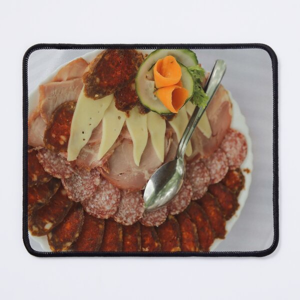 Item preview, SALAMI, SAUSAGE, CHEESE, SPOON, CUTLERY, BREAKFAST, DELICIOUS, FOOD, MEAL, PLATE designed and sold by MonArtisteSam.