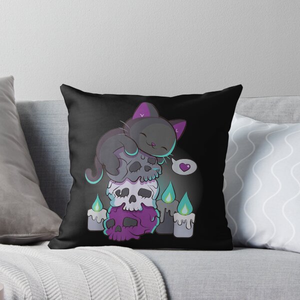 Item preview, Asexual Pride Cute Black Cat on Skulls Kawaii Goth Aesthetic designed and sold by TERRYCOXSHOP.