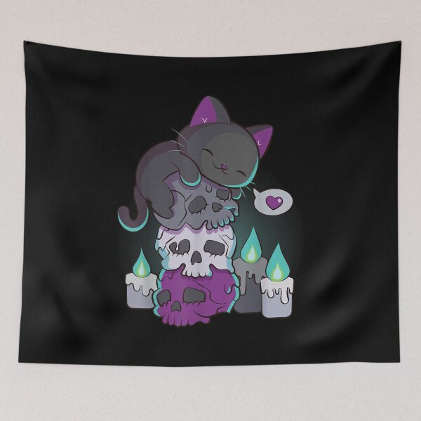 Item preview, Asexual Pride Cute Black Cat on Skulls Kawaii Goth Aesthetic designed and sold by TERRYCOXSHOP.