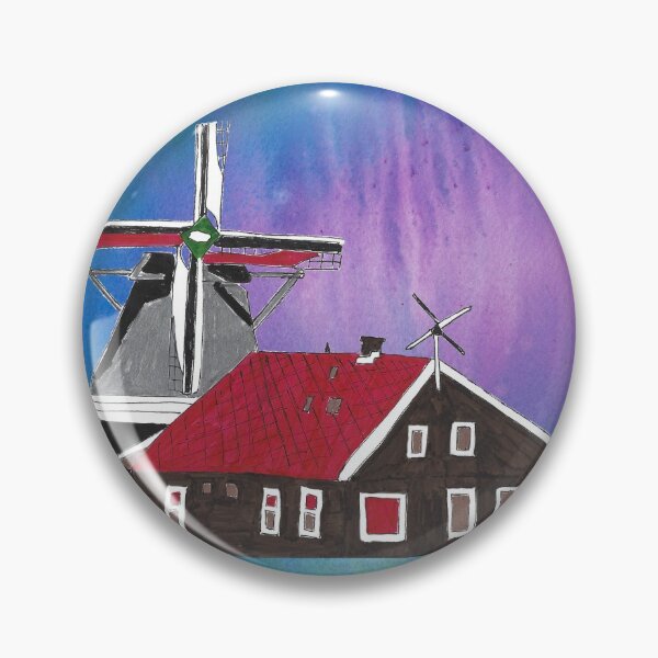 Artikelvorschau, Windmühle von einem Amsterdam-Skyline-polychromatischen Hintergrund entworfen und verkauft von AliCatOriginals.