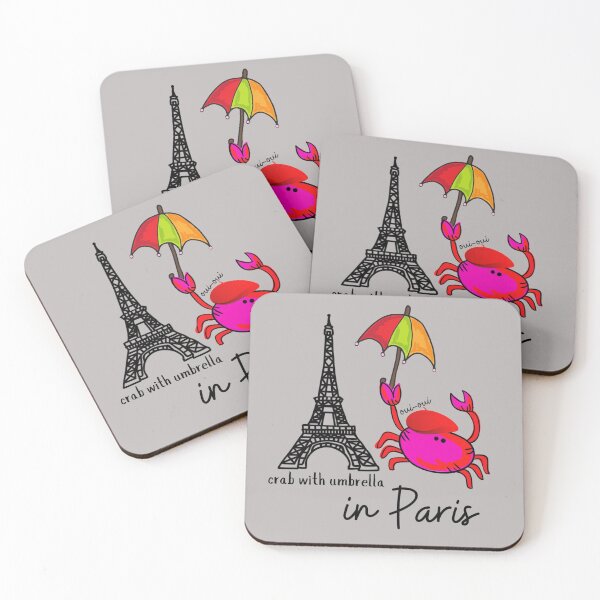 Item preview,  CUTE FUNNY CARTOON FUCHSIA  RED PINK CRAB WITH UMBRELLA in Paris #2 Grey Background designed and sold by EllieMonroe.