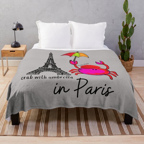 Item preview, CUTE FUNNY CARTOON FUCHSIA RED PINK CRAB WITH UMBRELLA in Paris #2 Grey Background designed and sold by EllieMonroe.