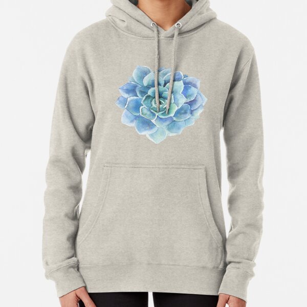 Watercolor blue tones succulent illustration Pullover Hoodie