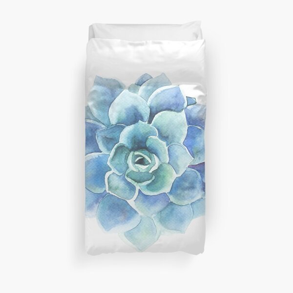 Watercolor blue tones succulent illustration Duvet Cover
