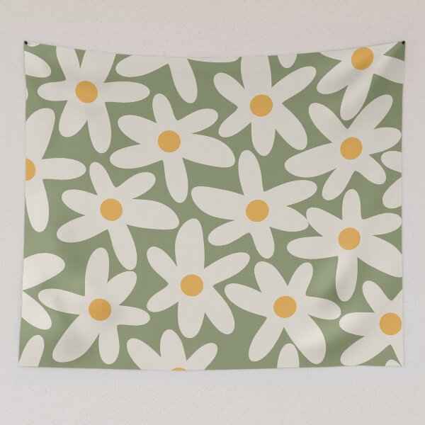 Item preview, Daisy Time Retro Flower Pattern Sage Green Beige Mustard designed and sold by kierkegaard.