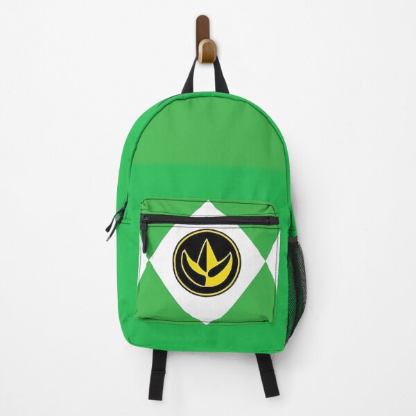 Vista previa del artículo con la obra «Mochila con máscara de guardabosques verde de Mighty Morphin Power Rangers», diseñado y vendido por lopsidedpot.