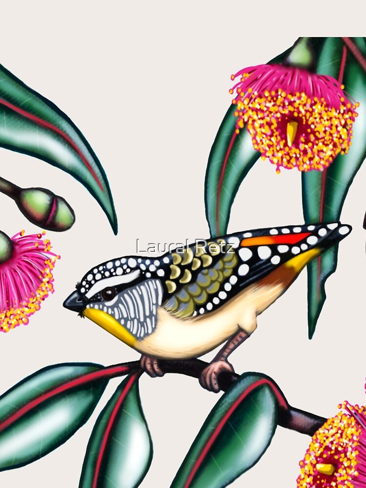 Thumbnail 4 of 4, A-Line Dress, Pardalote in Gum Flowers #2 by Australian artist Laural Retz designed and sold by lauralretz.