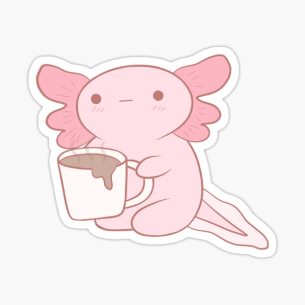 Aesthetic axolotl drinking coffee \