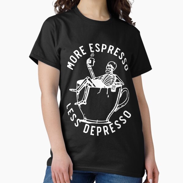 Item preview, More Espresso Less Depresso, Skeleton Coffee Cup, White designed and sold by anghelapparel.