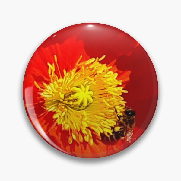 Item preview, ORANGE RED YELLOW POPPY WITH A BEE designed and sold by Steffi August.