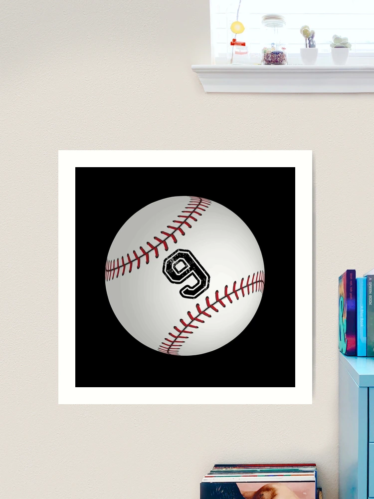 Baseball ball number 9, nine 