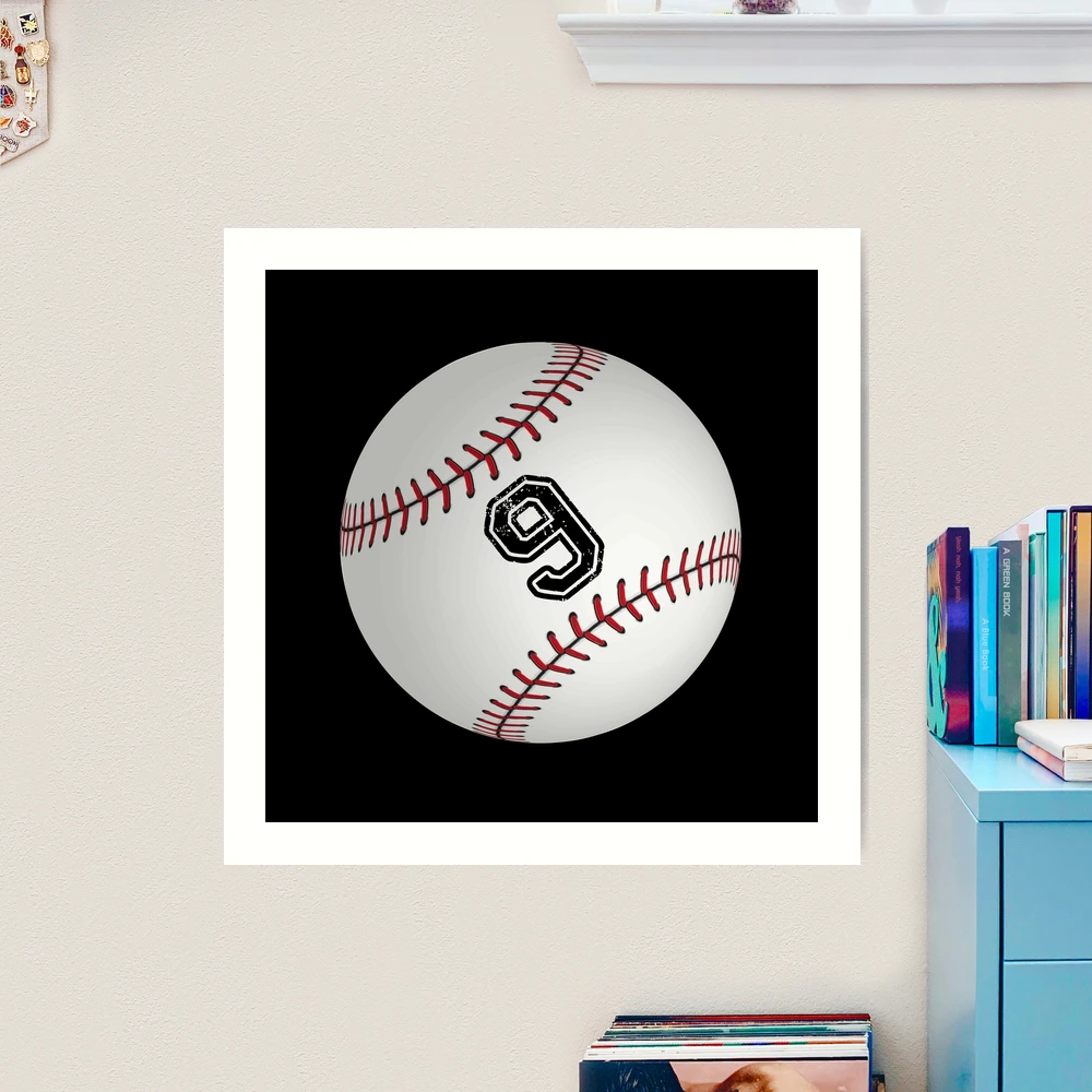 Baseball ball number 9, nine 
