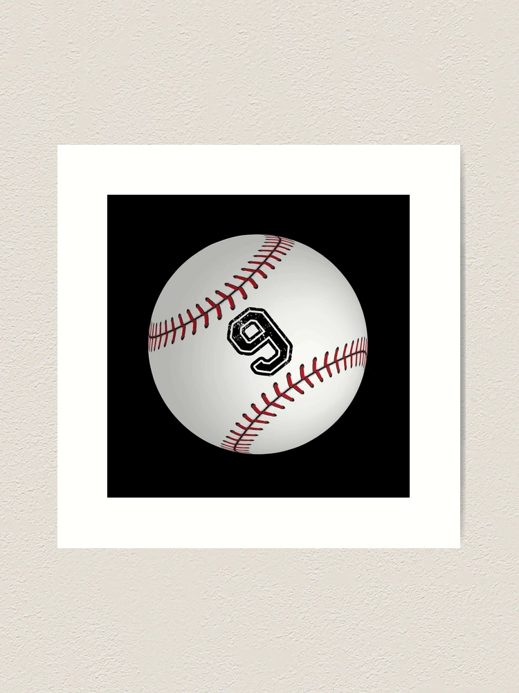 Baseball ball number 9, nine 