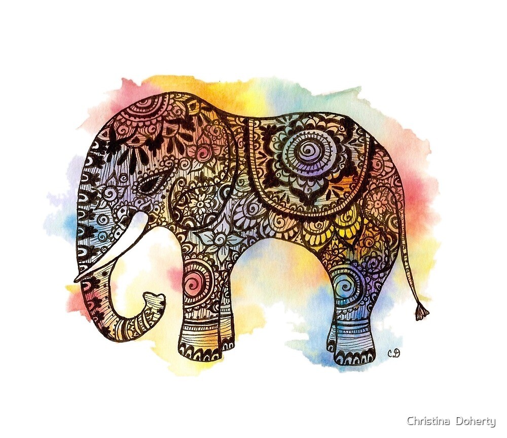 "Rainbow Watercolor Boho Elephant" by Christina Doherty Redbubble