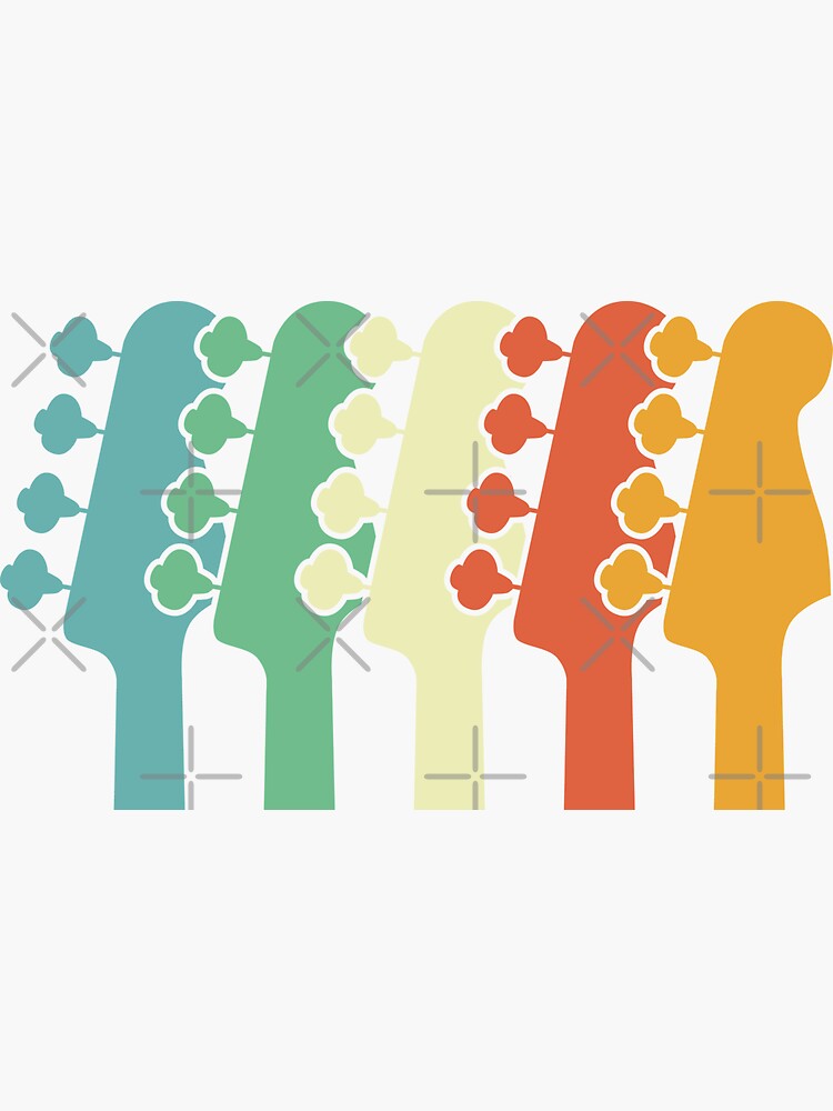 "Bass Guitar Headstocks Silhouette Cool Retro Colors" Sticker for Sale