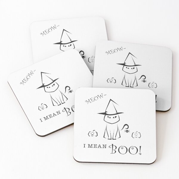 Item preview, Meow I mean boo Funny Halloween Cat Cartoon black art designed and sold by Panya-Design.