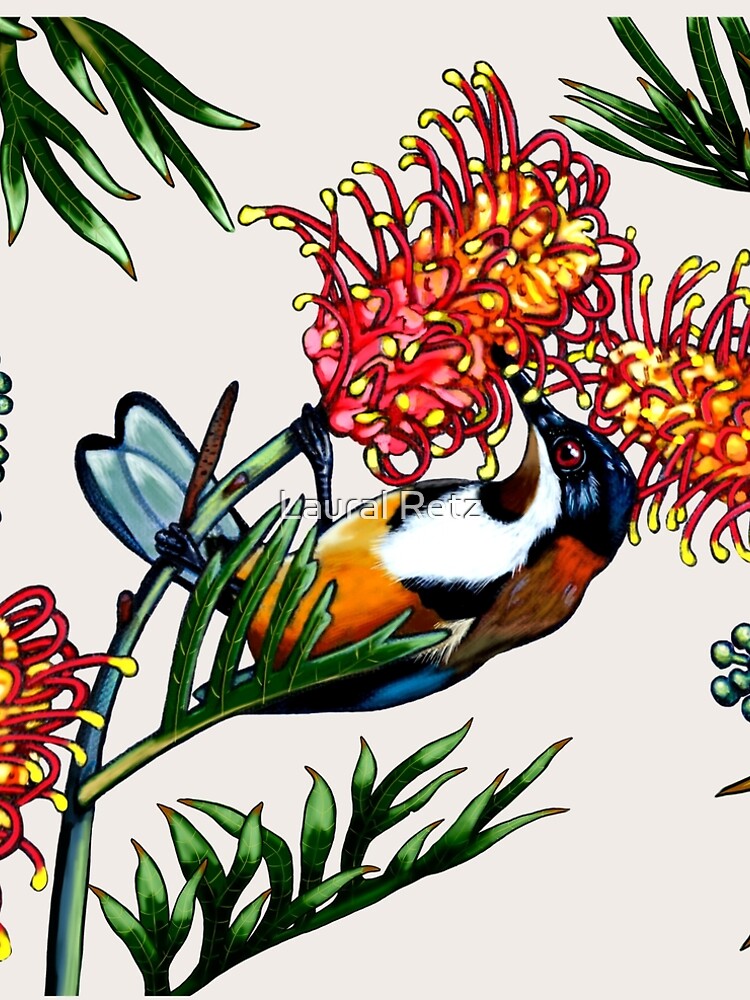 Thumbnail 4 of 4, A-Line Dress, Eastern Spinebill in Grevillea #1 by Australian artist Laural Retz designed and sold by lauralretz.