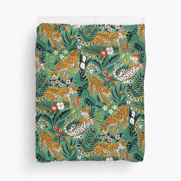 Dancing Jaguar Jungle - Green Duvet Cover