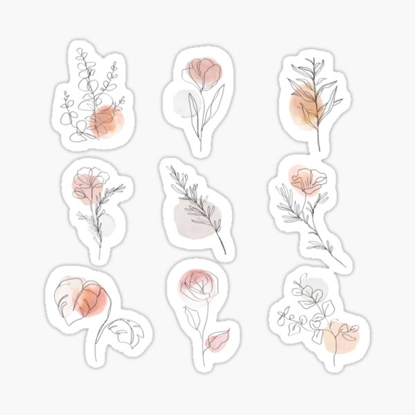 Flowers minimal line art illustration collection Sticker