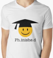 Ph.inishe.d Phd Doctoral Cap Smiley Men's V-Neck T-Shirt