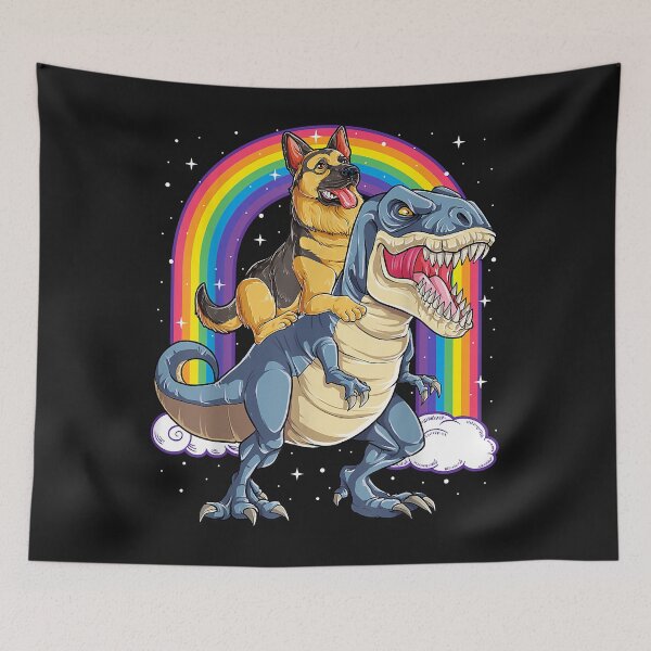 Item preview, German Shepherd Riding Dinosaur T rex Gift Boys Kids Rainbow designed and sold by Lucius41244.