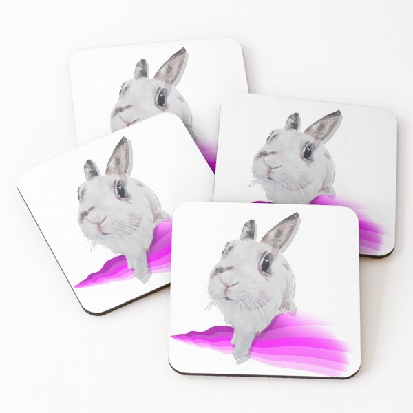Item preview, Super cute Netherland dwarf bunny 'Davey' painting on a digital pink rainbow wave designed and sold by Studio Fluffle.