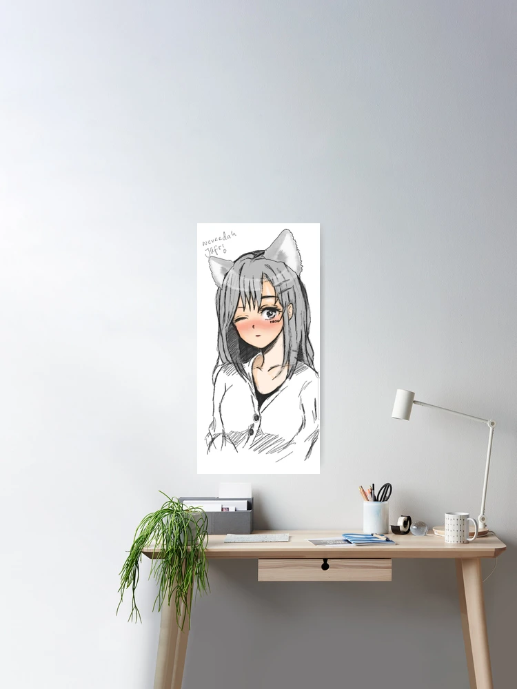 an anime girl shy cute beautiful simple Photographic Print for Sale by  NeveedahJafri