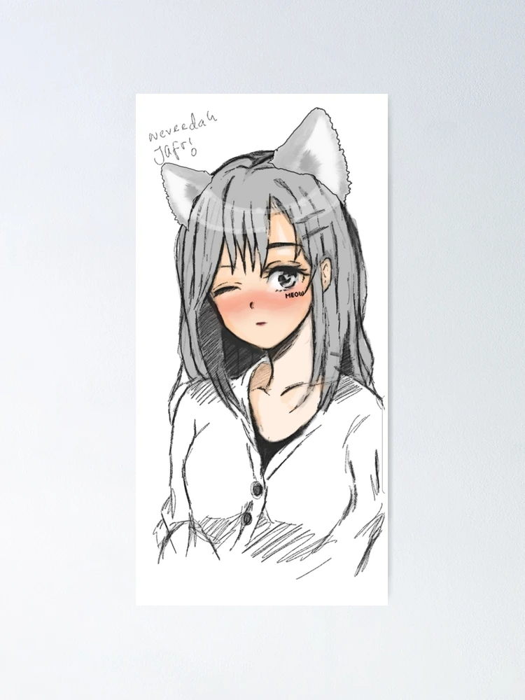 Poster Menina de Gato de Anime Bonita