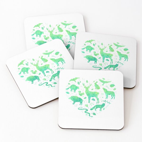 Item preview, Heart shape with animals silhouettes and herbs. Watercolor wild animals silhouettes in green color. designed and sold by GalinaChe.