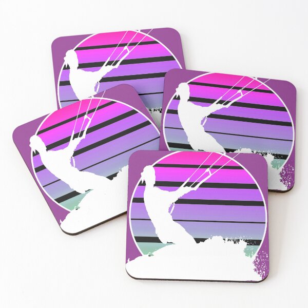 Item preview, Kiteboarder Riding A Wave White Silhouette With Seventies Sunset designed and sold by taiche.