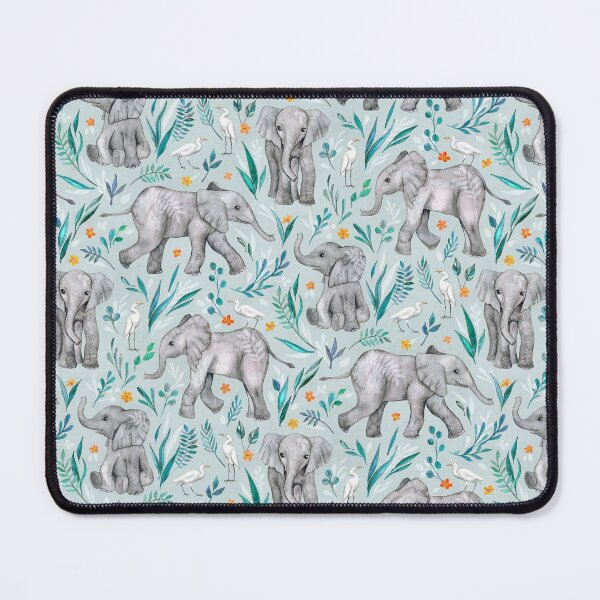 Item preview, Baby Elephants and Egrets in Watercolor - egg shell blue designed and sold by micklyn.