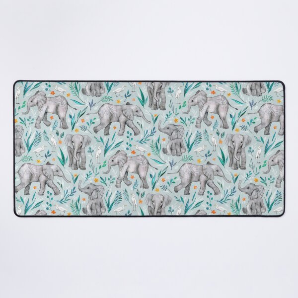 Item preview, Baby Elephants and Egrets in Watercolor - egg shell blue designed and sold by micklyn.