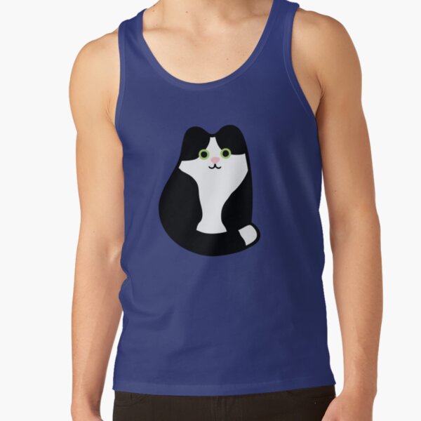 Black and white cute cat on a blue background Tank Top