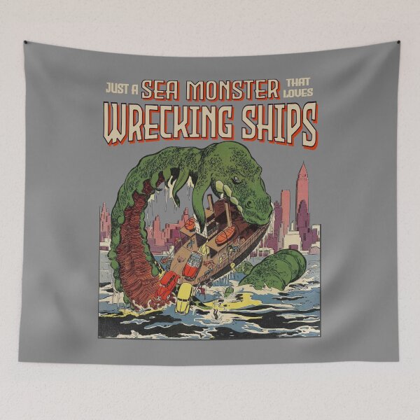 Item preview, Vintage Sea Monster Retro Ship Wreckage Horror Poster Gift designed and sold by TheAplus.