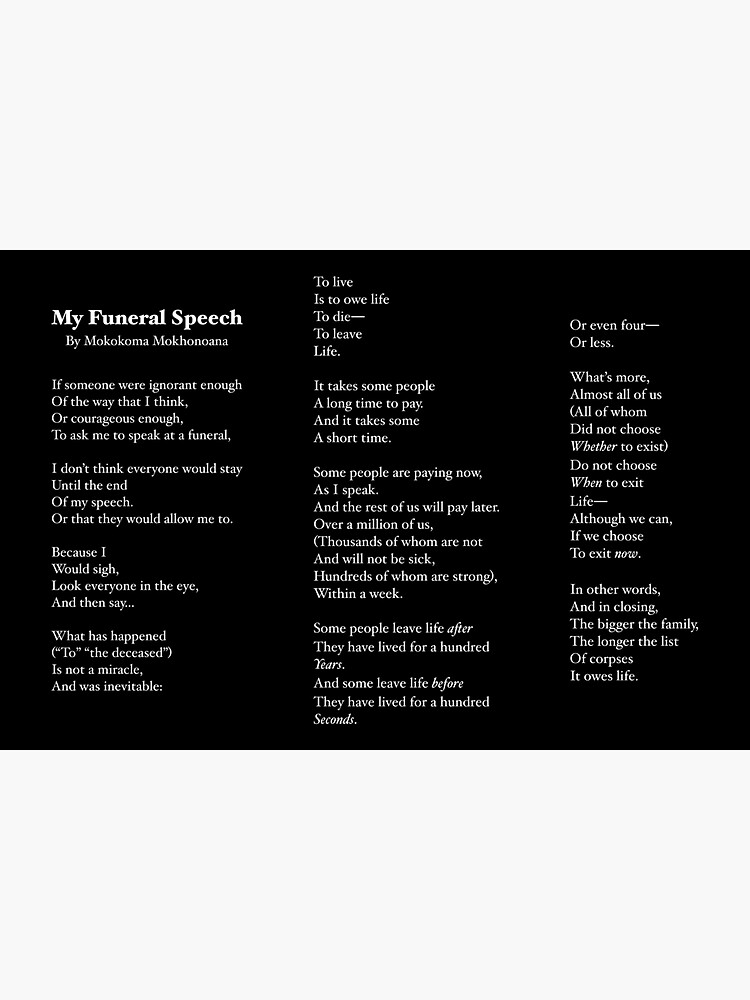 "Poem My Funeral Speech (White Text)" Sticker for Sale by Mokokoma